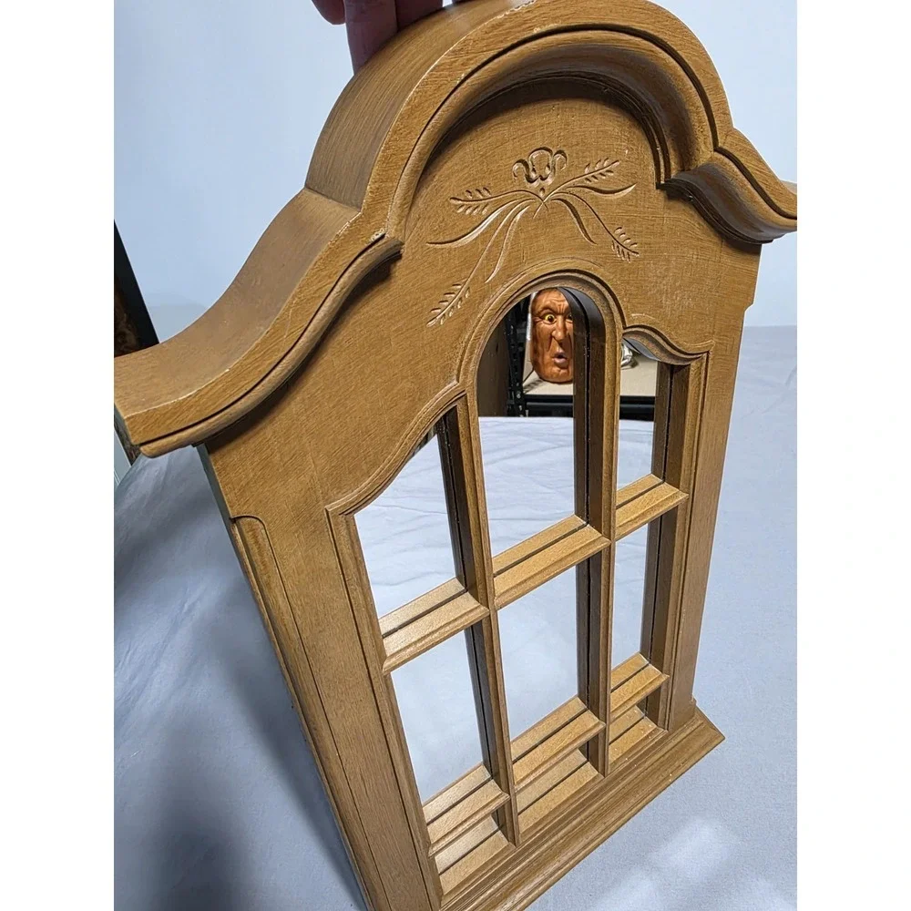Vintage MCM Homco Cathedral Window 9 Pane Wall Haning Mirror Wood Look ~ Retro